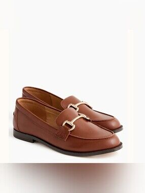 J.Crew Factory Classic Brown Leather Horsebit Loafers for Women Sz 8 $148 Oak
